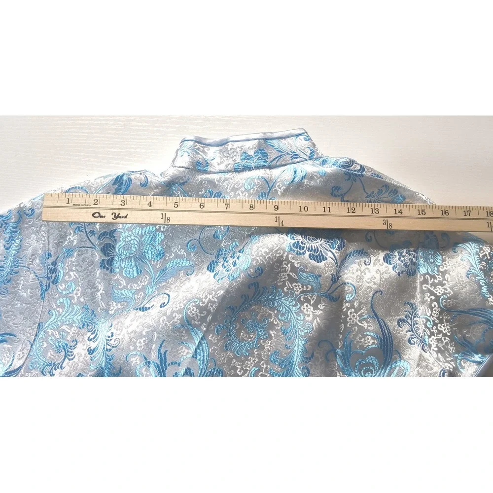 Whitby Cheongsam Dress Women Size 38 Silver Blue‎ Floral Brocade Qipao Maxi - Picture 7 of 12